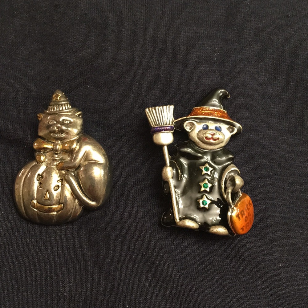 Halloween Cat and Bear Brooches
